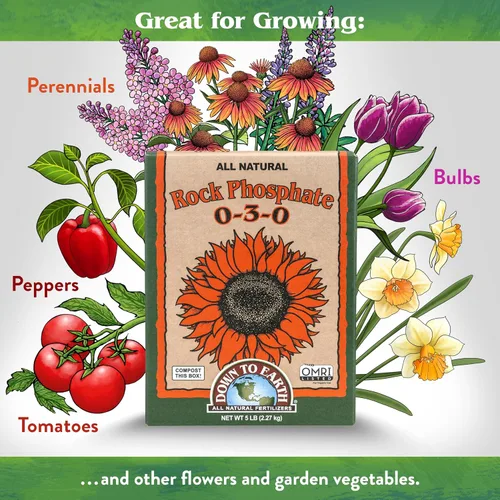 Vista 3 de Down To Earth All Natural Fertilizers Fosfato de Roca Orgánico - Alimento Vegetal de Fosfato de Calcio para Macizos de Flores y Huertos de Vegetales