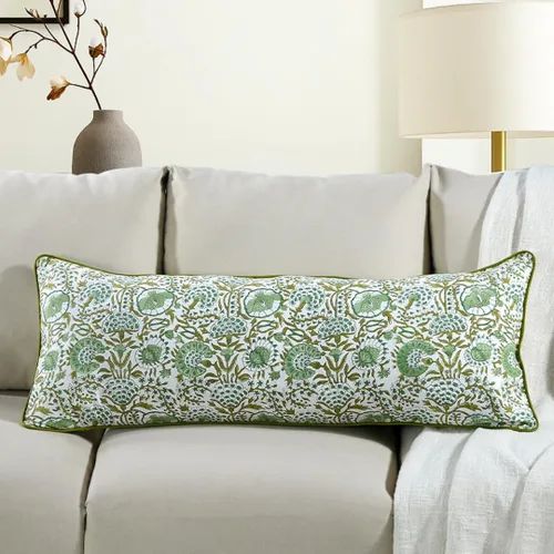 Vista 13 de CPC Funda de Cojín Verde Ágata 100% Algodón con Estampado en Bloque 12x20 pulgadas, Funda de Almohada Floral Boho Hecha a Mano, Ropa de Cama
