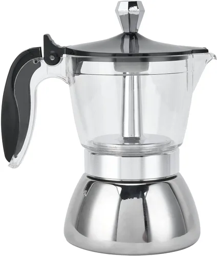 Vista 2 de Tbest Estufa moderna transparente percolador acero inoxidable vidrio italiano 4 tazas cafetera de acero inoxidable cafetera olla cafetera