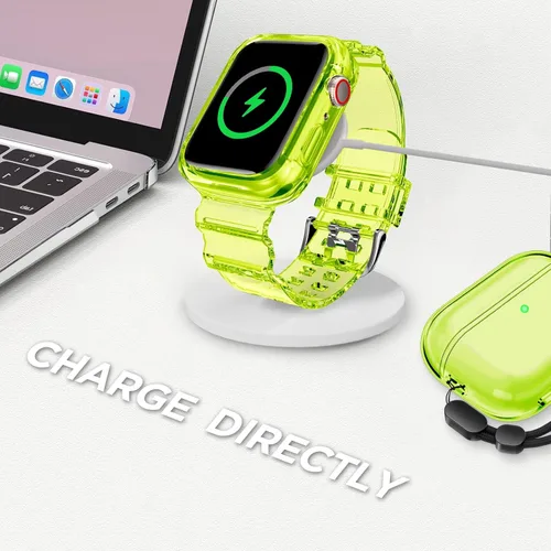 Vista 180 de DABAOZA - Correa transparente compatible con Apple Watch con estuche protector, correa deportiva de TPU con brillo para mujeres y hombres