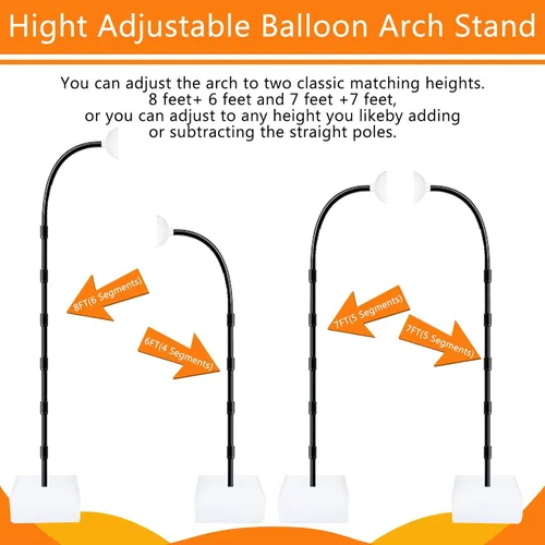 Vista 2 de Kit de arco de globos: soporte de arco de globos flexible de 8.2 pies y 6 pies con base y bomba manual, soporte de globo de medio arco reutilizable