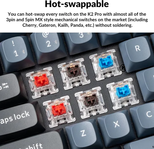 Vista 3 de Keychron K2 Pro Teclado mecánico RGB inalámbrico y con cable con interruptor rojo K Pro intercambiable en caliente macro programable QMKVIA 75