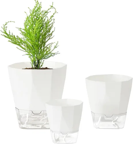 Vista 9 de Paquete de 6 macetas de plástico de 5 pulgadas con autorriego para interiores, modernas macetas decorativas para suculentas, aloe, hierbas, violetas
