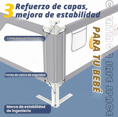 Vista 8 de JWPEHOE Barandilla de cama de 3 piezas para niños pequeños con barra de cabecero, protector de riel ajustable para cama de bebé, cama