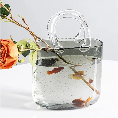 Vista 9 de Jarrón de vidrio transparente, florero de vidrio soplado a mano, florero de vidrio, jarrón de vidrio para decoración del hogar, sala de estar