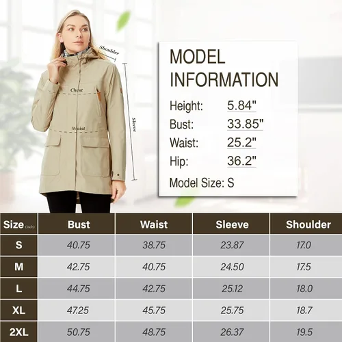 Vista 7 de ALPHA CAMP Chaqueta impermeable para mujer, rompevientos con capucha, ligera, suave, abrigos largos para lluvia