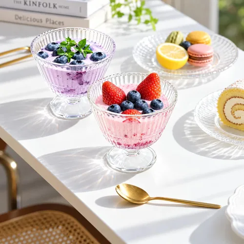 Vista 6 de Juego de 6 cuencos de postre de cristal, tazas de helado vintage