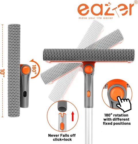 Vista 2 de Eazer Herramienta profesional de limpieza de ventanas de 46 pulgadas, escobilla giratoria 2 en 1 para kit de limpieza de ventanas, kit