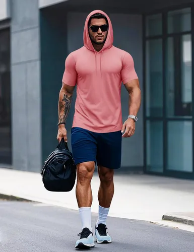 Vista 28 de MAGCOMSEN Sudadera con capucha de algodón de manga corta para hombre, sudadera ligera con capucha