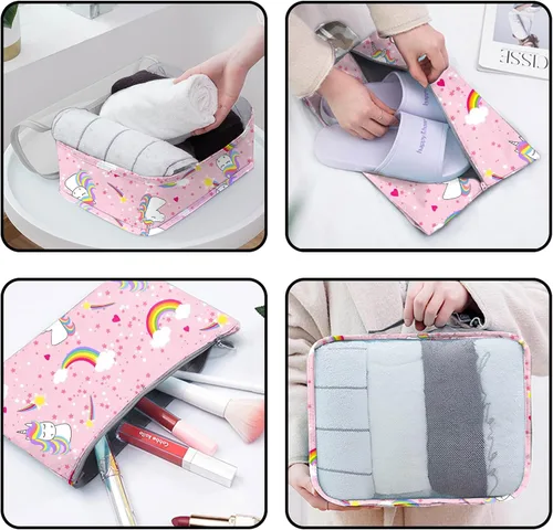Vista 4 de BHAHB Juego de 7 cubos de embalaje para niños, organizadores de equipaje de viaje para maleta, accesorios de viaje con bolsa de zapatos para niños