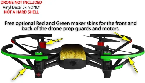 Vista 3 de Skin Decal Wrap 2 Pack para DJI Ryze Tello Drone Fire Yellow Drone No Incluido