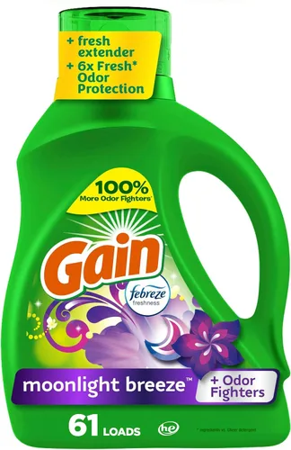 Vista 16 de Gain Detergente líquido para ropa con defensa del olor, aroma Moonlight Breeze, jabón de lavandería para lavadoras HE, 60 onzas líquidas, 45 cargas