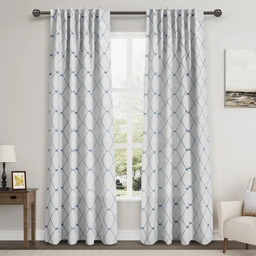Vista 12 de Cortinas oscurecedoras de habitación con patrón geométrico negro de 80 pulgadas de largo para sala de estar, juego de 2 paneles, decoración clásica