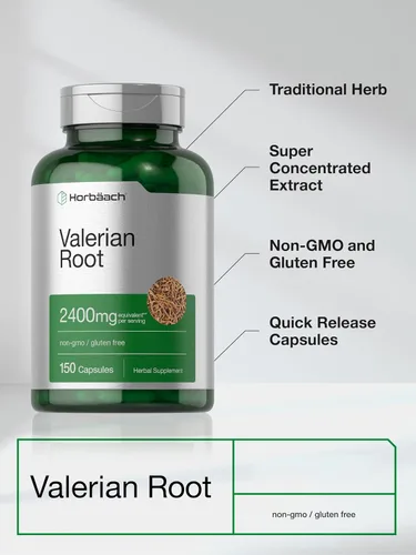 Vista 4 de Horbäach Cápsulas de raíz de valeriana 150 unidades Suplemento de extracto Sin OMG, sin gluten
