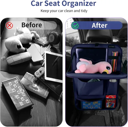 Vista 2 de LUCMO Organizador de asiento trasero de coche con soporte para tableta - 2 piezas, organizador de almacenamiento de coche con 6 bolsillos