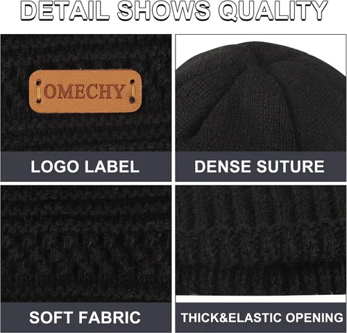 Vista 3 de Omechy. - Gorro de punto para hombre de invierno, gorro cálido.