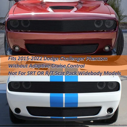 Vista 2 de Rejilla delantera compatible con DODGE Challenger PHANTOM 2015 16 17 18 19, para parachoques superior e inferior, inserto de rejilla de aluminio