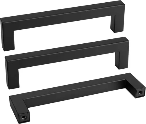 Vista 33 de Goldenwarm 1 paquete de manija cuadrada negra para cajones de gabinete de barra, de acero inoxidable, herrajes modernos para gabinetes de cocina