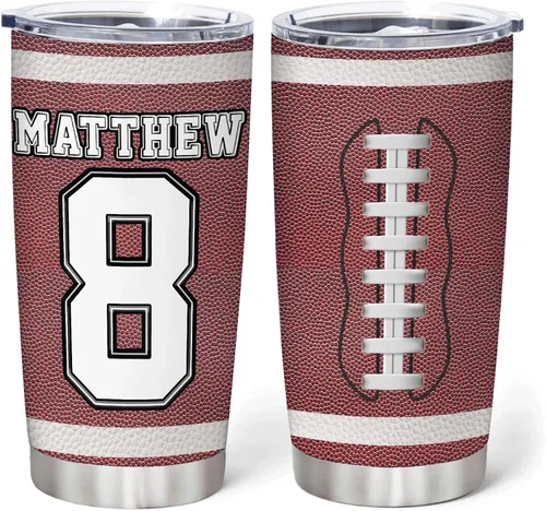 Vista 12 de Hyturtle Vaso de fútbol personalizado – Vaso de acero inoxidable con nombre personalizado de 20 onzas con tapa con pajilla, regalos de fútbol