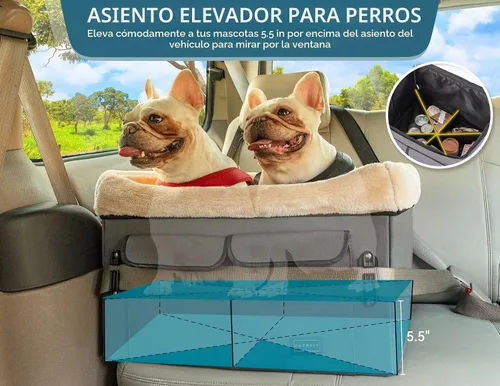 Vista 3 de Asiento de coche Petsfit para perros medianos o 2 perros pequeños, asiento elevador de coche para perros actualizado para asientos delanteros