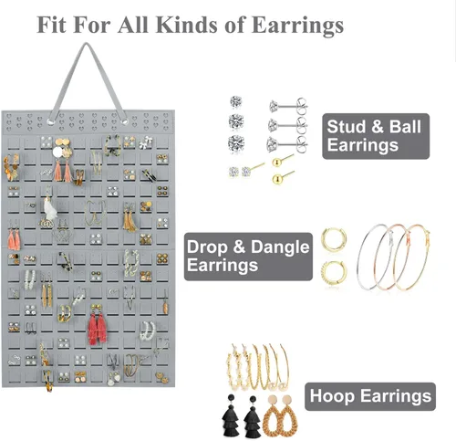 Vista 3 de Resovo Organizador de aretes colgantes, soporte de aretes de pared con 2 ganchos, capacidad para hasta 300 pares, diseño compacto, material suave
