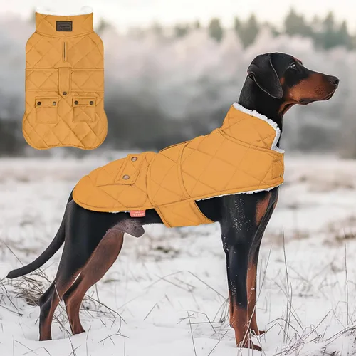 Vista 29 de KYEESE - Abrigo para perro suave, suéter para mascotas para clima frío, chaqueta impermeable para perros con forro de felpa, abrigo cálido