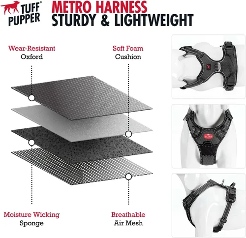 Vista 2 de Tuff Pupper Arnés para perro sin tirones, chaleco resistente para mascotas, clips para correa delantera y trasera, mango de seguridad fuerte