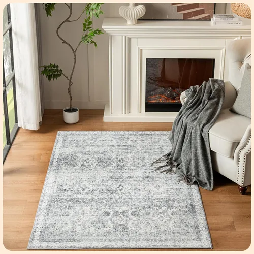 Vista 80 de Istana Alfombra larga antideslizante de 2.5 x 8 para el hogar, para pasillo y cocina, lavable, sedosa y suave al tacto, elegante, color azul y marfil