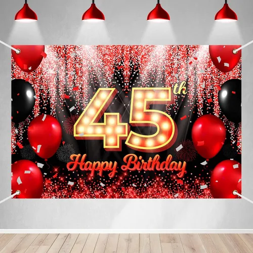 Vista 9 de Telón de Fondo Banner de Feliz 10º Cumpleaños Tema Negro y Rojo con Fondo de Neón Brillante y Moda para Fiesta de Cumpleaños Fotografía Accesorio