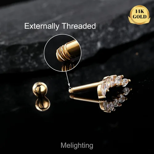 Vista 5 de Melighting Aretes de oro macizo de 14 quilates, 0.56 oz, joyería de piercing Tragus de oro transparente con circonita cúbica curvada para cartílago