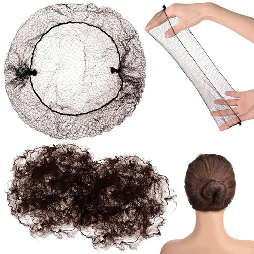 Vista 9 de 400 redes para el cabello para mujer, servicio de alimentos y moños de ballet, malla elástica invisible con bordes, 20 pulgadas (beige)