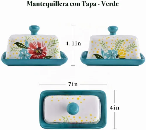 Vista 2 de Wisenvoy Mantequillera de cerámica con tapa con tapa para mantequilla con tapa para encimera de mantequilla de flores