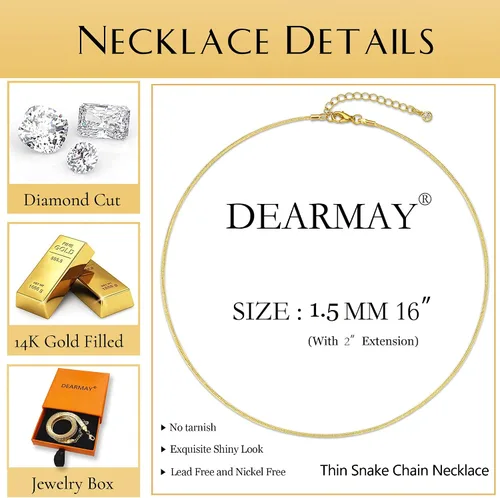 Vista 3 de DEARMAY 14K Gold Necklaces for Women, Dainty Layered Gold Herringbone Choker Necklace for Women Thin Chunky Snake Chain Necklaces Jewelry for Teen