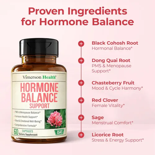 Vista 5 de Harmonía hormonal para mujeres con cohosh negro, Dong Quai y trébol rojo - Equilibrio hormonal natural para mujeres de todas las edades - Apoya
