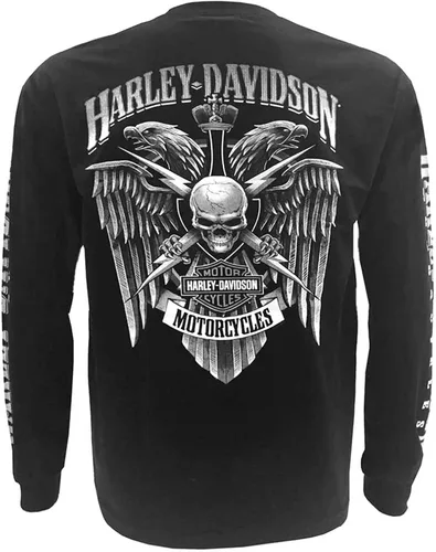 Vista 2 de Harley-Davidson - Camisa de manga larga con estampado de cresta de calavera para hombre color negro Negro