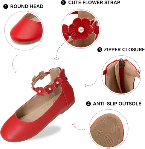 Vista 5 de Trary Zapatos de vestir para niñas con correa de tobillo, zapatos Mary Jane para niña, zapatos planos de ballet para niños pequeños, niños grandes