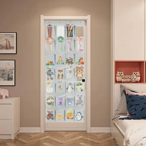Vista 5 de GOMAJI Organizador de zapatos sobre la puerta con 28 bolsillos grandes y 4 ganchos para puertas de diferentes anchos, soporte colgante