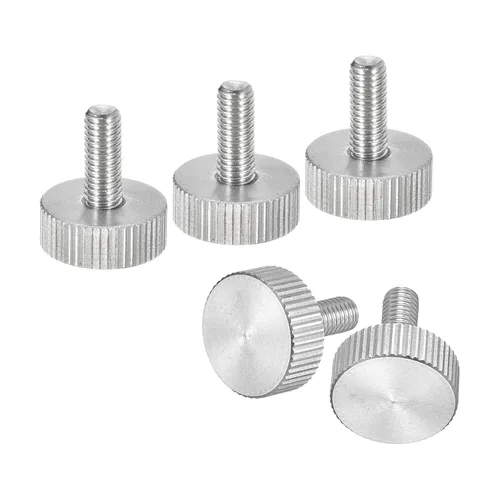 Vista 16 de uxcell M3x6mm Tornillos de pulgar moleteados, 5 piezas de acero inoxidable 304, cabeza plana moleteada, tornillos de pulgar roscados completamente
