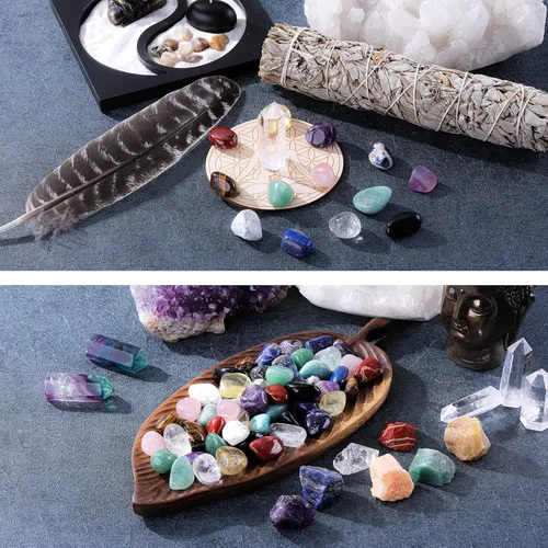 Vista 9 de Top Plaza Paquete - 2 artículos: cristales curativos de amatista a granel Piedras ásperas y piedras de cristal de fluorita a granel