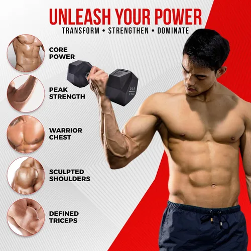 Vista 3 de Mancuerna prisma para entrenamiento de fuerza, 5 a 70 libras de hierro fundido recubierto de goma, para gimnasio y entrenamiento en casa Nordic