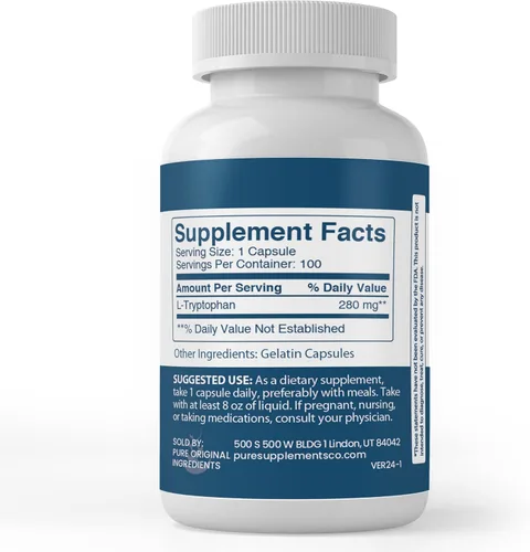 Vista 2 de Pure Original Ingredients L-triptófano, (100 cápsulas) siempre puro, sin aditivos ni rellenos, verificado por laboratorio