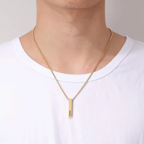 Vista 7 de Lam Hub Fong Collar de barra con nombre personalizado para hombre, collar de cruz personalizado con inicial para padre, hermano, regalos del día