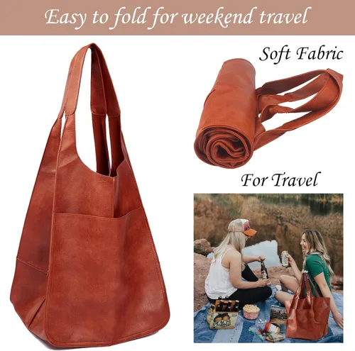 Vista 4 de KlaOYer - Bolso de mano de cuero de gran capacidad, bolso de trabajo, bolso hobo de piel sintética, bolso de mano y bandolera grande, bolso de viaje