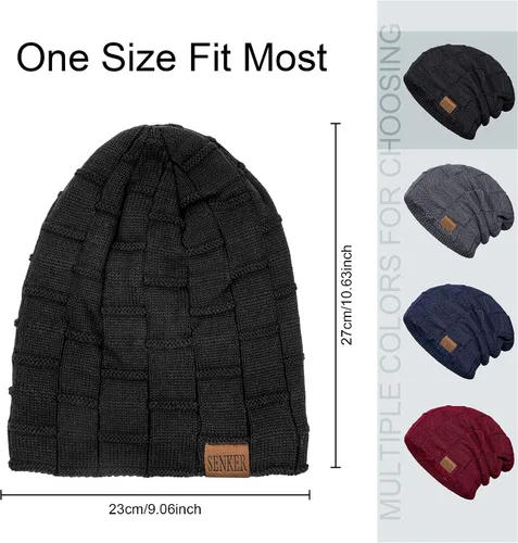 Vista 2 de Slouchy Beanie Knit Winter Hats for Men and Women Fleece Lined Warm Thick Baggy Long Oversized Skull Cap