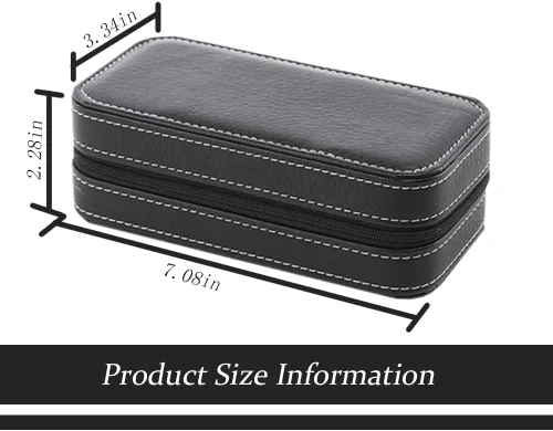 Vista 5 de Fundas de reloj de viaje para hombres, funda de almacenamiento de piel sintética con cremallera, organizador de relojes, 2 muescas de lugar, funda