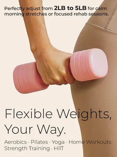 Vista 3 de Juego de mancuernas ajustables rosas de 2 libras a 5 libras y kit de pilates rosa
