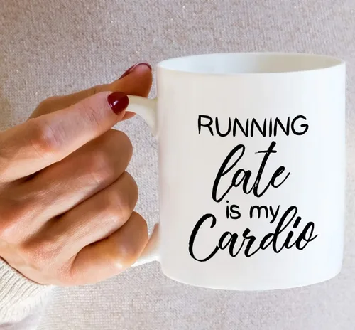 Vista 5 de Retreez Taza divertida – Running Late is My Cardio - Tazas de café de cerámica de 11 onzas – Divertido, sarcasmo, sarcástico, motivacional, regalos