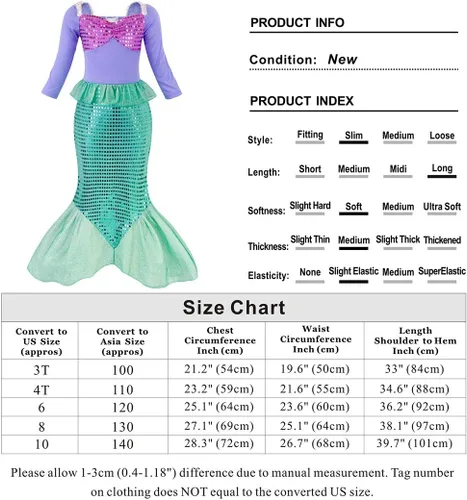 Vista 4 de Eledobby Little Mermaid Dress for Girls Ariel Costume Halloween Outfits Princess Mermaids Dresses Birthday Party Clothes