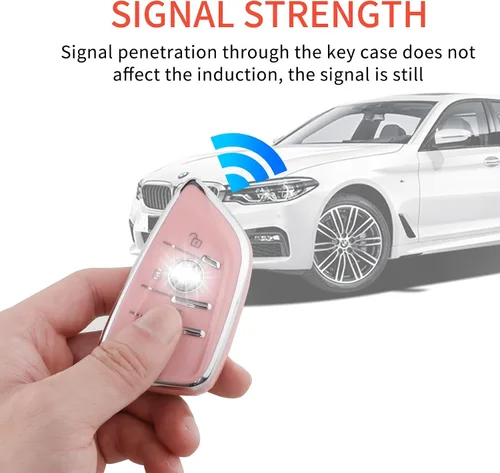 Vista 5 de Funda para llavero rosa Pangpai para BMW, carcasa de TPU suave con llavero brillante, compatible con BMW X1 X2 X3 X5 X6 X7 y Serie 1 2 3 4 5 6 7 8