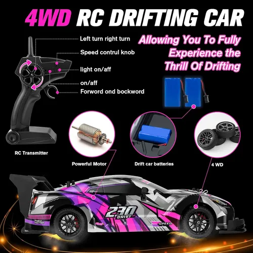 Vista 5 de Auto de Derrape RC, Coches RC de Derrape a Escala 1:16, Auto de Carreras RC 4WD de 2.4GHz, Vehículo de Derrape de Control Remoto de Alta Velocidad